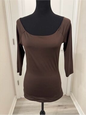 Boston Proper Women's Brown Scoop Neck Stretch Top